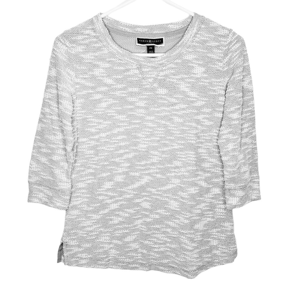 Karen Scott Sport Heather Gray Elbow Length Sleeves Scoop Neck Top SmP